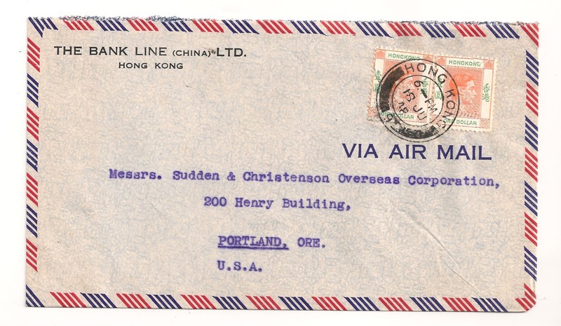 #A1483 Hong Kong 1948 Bank Line (China) LTD. Sudden & Christenson Overseas Corp.