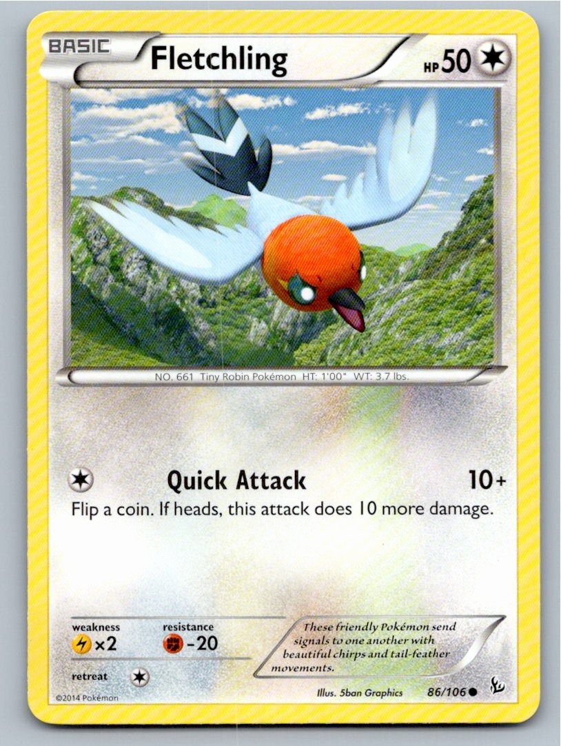2014 POKEMON FLETCHLING FLASHFIRE 86/106 C NM A89160 FREE S&H