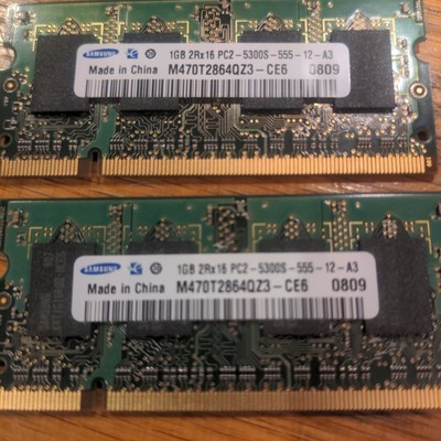Samsung 2GB (2x1GB) DDR2 Laptop RAM PC2-5300S 667MHz SO-DIMM M470T2864QZ