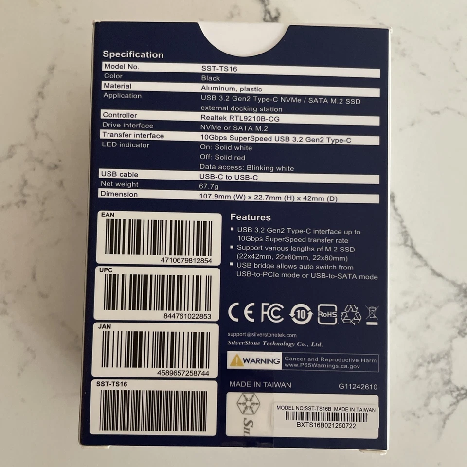 Silverstone TS16 SuperSpeed USB3.2 Type-C NVMe/SATA M.2 SSD EXTERNAL DOCK - Image 2 of 4