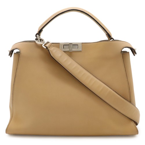 FENDI Peekaboo Essential Handbag 2WAY Shoulder Bag Semi Shoulder Leather Beige S