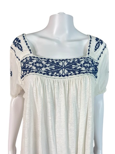 Lucky Brand Women’s Top Blouse Knit Peasant Boho White Tassel Embroidered Size M - Picture 4 of 10