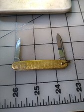 Vintage Gold-Tone Double Bladed Folding Pocket Knife. Made In USA