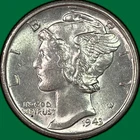 1943-S Mercury Dime Brilliant Uncirculated BU Coin #40620