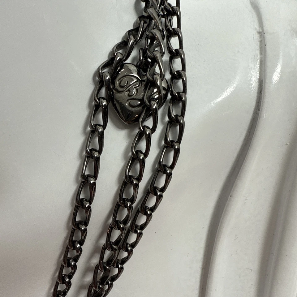 "Collar corazón cristal cadena triple Gunmetal Betsy Johnson de colección raro 16""" Foto 3 de 4