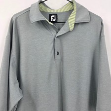 FOOTJOY GOLF POLO SHIRT MENS LARGE GRAY GREEN WHITE STRIPED COLLAR PERFORMANCE