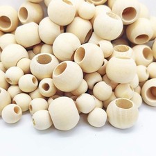 150 Pcs Wooden Beads, Large Hole Unfinished Natural Round Wooden Loose Beads ...