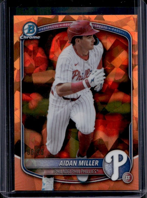 2025 Bowman Draft Sapphire Aidan Miller Chrome Orange Refractor #/25 Phillies
