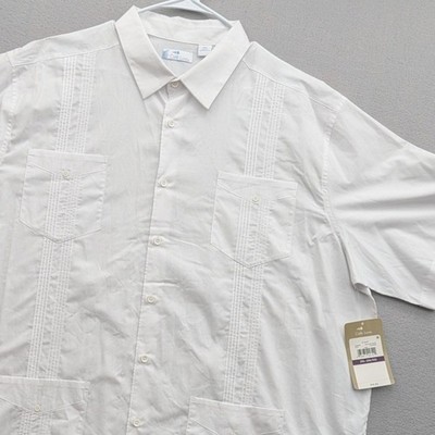 Cafe Luna Guayabera Shirt Short Sleeve Pintuck Brilliant White 2XL NWT Tropical