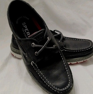  Serry Top-Sider Leather Black M 7.5 /W 9 MEMORY FOAM Boat Shoes Nautical UNISEX