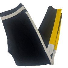 Womens Sz L Black Stretch Athletic Leggings  White Stripe ethical Yoga Pilates