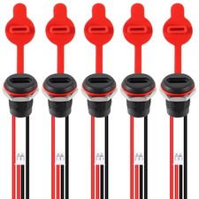 5Pcs 2Pin Charging Socket Female Mount Connector Terminal, Red
