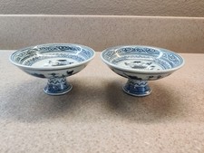 Pair of Chinese Blue and White Animal Maindarin Duck Play Water Flower Plates