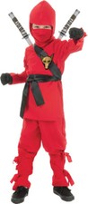 Ninja Mask Child Boys Costume Red Hooded Shirt Fancy Dress Up Underwraps