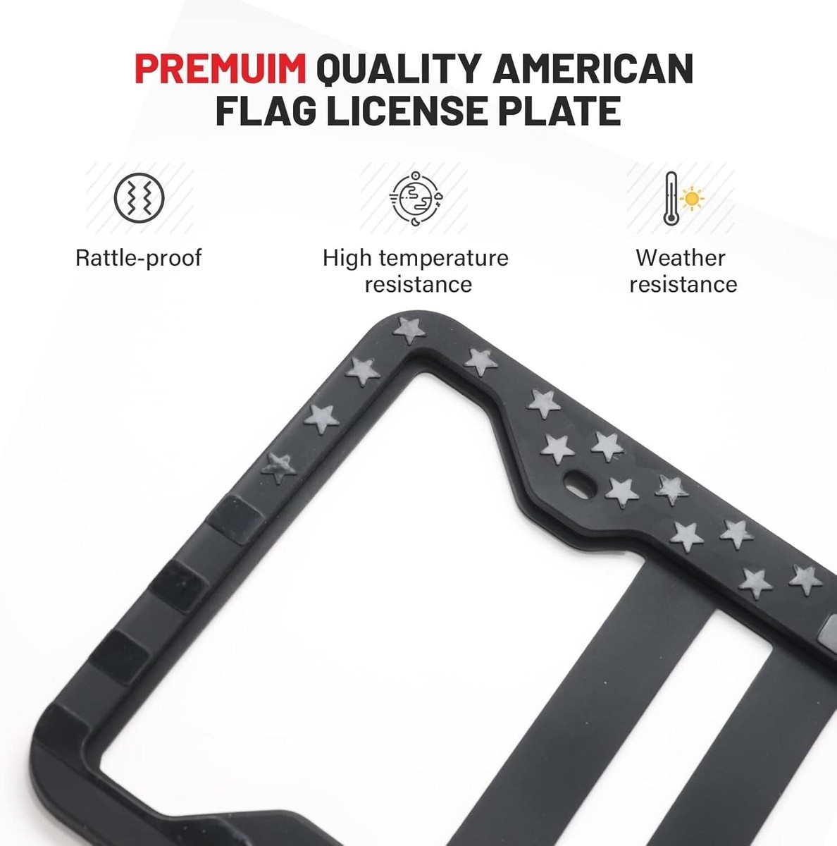 ZAVOOS 2 Pack Silicone American Flag License Plate Frames - Rattle Proof Holder With Screws