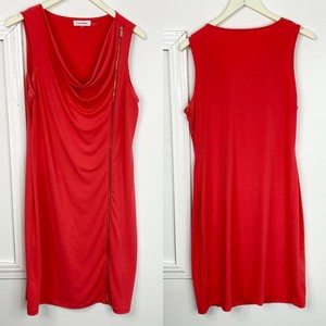 calvin klein red dress gold zipper