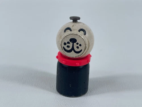 Vintage Wood Wooden Fisher Price Straight  Little People Dog Red Spiked Collar