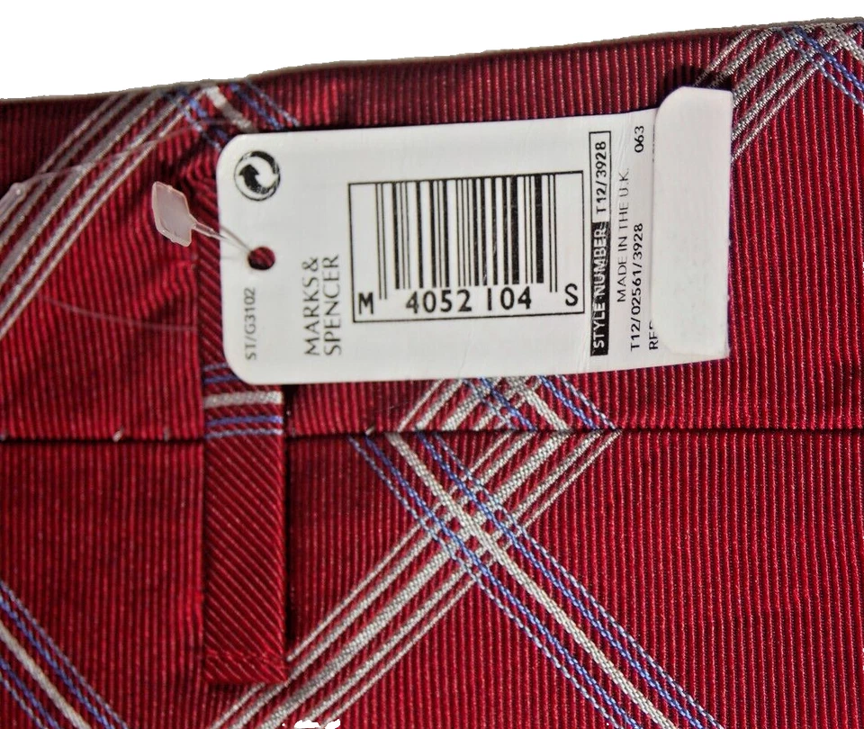 MARKS AND SPENCER Corbata Hombre Seda Rojo Patrón Geométrico Hecha en UK Foto 4 de 4
