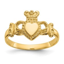 10k Yellow Gold Polished Claddagh Ring For Womens Size 7