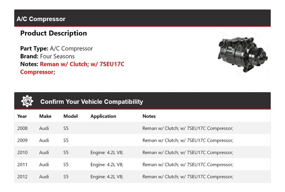 Compresor de aire acondicionado para Audi S5 2008-2012 4 estaciones 2009 2010 2011 Foto 2 de 4