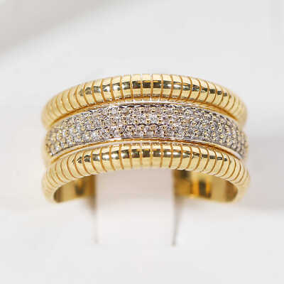 Diamond Ring In 14k Yellow & White Gold Multi Row Two Tone Natural Mom Gift
