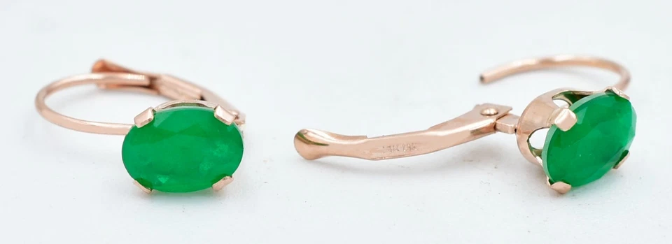 PENDIENTES COLGANTES ESMERALDA GENUINOS DE 1,96 quilates de oro rosa de 14K - Valoración gratuita - Nuevos con etiquetas Foto 3 de 4