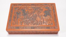 Asiatische Lackdose Deckeldose Asiatika Handarbeit Reliefmotiv rot-schwarz antik