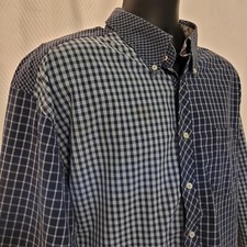 Tommy Hilfiger 80s 2 Ply Fabric Blue On Blue Check Button Down Shirt Men's Sz M