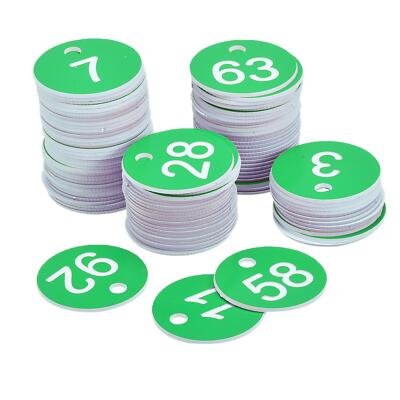 100 x Runde 1-100 Nummernschild Schlüsselanhänger Acryl Graviertes Grünes ID-Tag