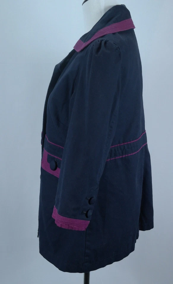 Women's Old Navy Blue Purple Cotton Twill 3/4-Sleeve Lined Pea Coat - Sz L - Image 2 of 4
