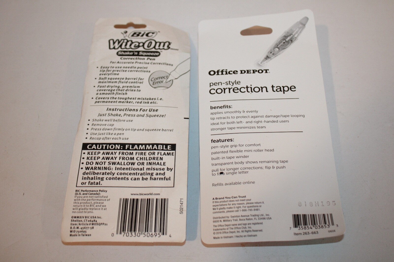 Bic WiteOut Shake 'n Squeeze Correction Pen & Office Depot Correction