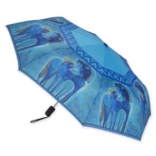 Laurel Burch Compact Folding Umbrella Vibrant Blue Horse 42" Canopy