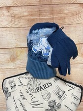 Abominable Snowman Kids Winter Cuffed Blue Snowman Beanie Hat  Gloves Set