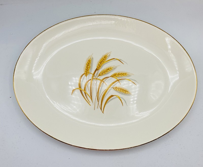 Vtg Homer Laughlin Golden Wheat 22 K Gold Oval Platter RARE