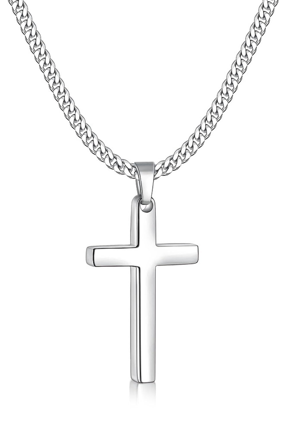 Cross Necklace for Men, Silver Tone Mens Cross Necklaces with 3.5mm Cross Cha...