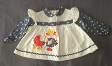 Vintage Baby Girls Applique White dress, long blue floral sleeves.
