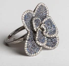 Natural Rose Cut Diamond And Sapphire Flower Rings 925 Sterling Silver Jewelry