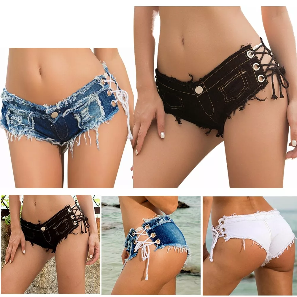 Womens Lace Up Denim Shorts Sexy Cheeky Booty Shorts Bottoms Mini Hot Pants  Clubwear at  Women's Clothing store