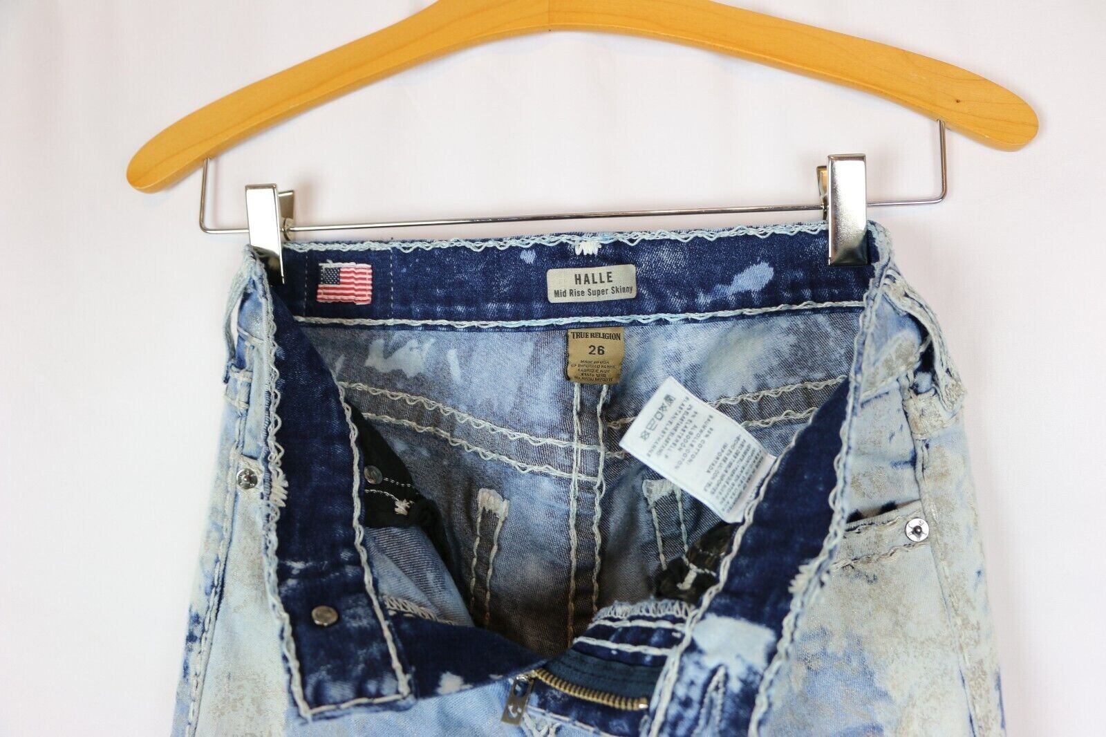 True Religion Womens Denim Halle Acid Bleach Camo Vintage Jeans Made in USA 26 thumbnail 4