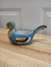 Vintage Eclectic Mallard Duck Ceramic Planter Bowl Hand Painted Pottery Bird