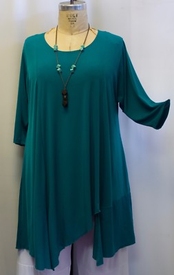 Coco & Juan Lagenlook Plus Size Women's Tunic Green Asymmetric  XL, 14, 16  B46''