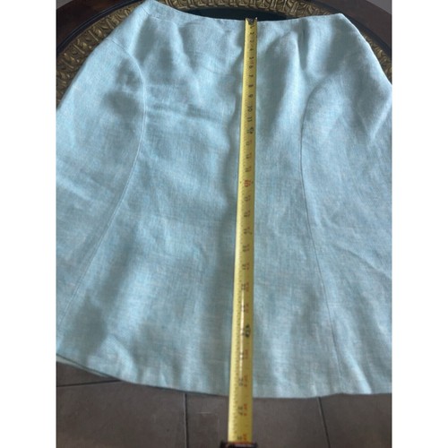 KASPER Linen Skirt Suit Women 12 Light Aqua Open Front Blazer 3/4 Sleeve Tulip - Picture 20 of 24