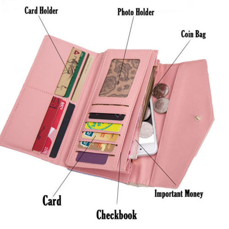 Fashion Women Leather Envelope Clutch Wallet Long Card Holder Purse Bag