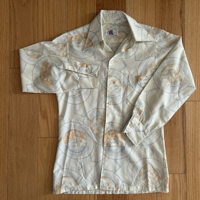 Vintage 70s J.C. Penney Flight 1 Japanese Sakura AOP Button Up Shirt Size Small