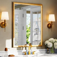 USHOWER 30x40" Brushed Gold Bathroom Mirror Metal Framed Rectangle Vanity Wall