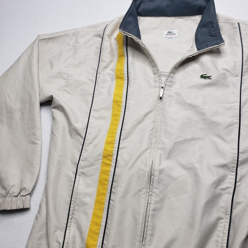 VTG Lacoste Sport Jacket Mens Medium White Beige Track Full Zip Retro Stripe Y2K - Picture 5 of 13