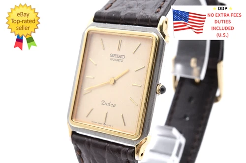 [ Exc+5 ] Vintage Seiko Dolce 9520-5130 Gold Dial Quartz Mens Watch From JAPAN