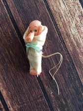 Vintage Gift Ornament 1960  s Baby Wrapped Swaddle Blanket w/bottle Blue Eyes