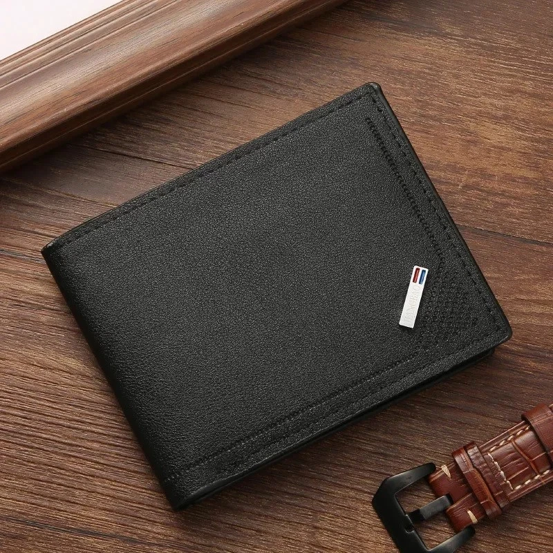 Portefeuille en Cuir Souple Homme Pliable Minimaliste Noir Marron Porte Cartes - Photo 3/3