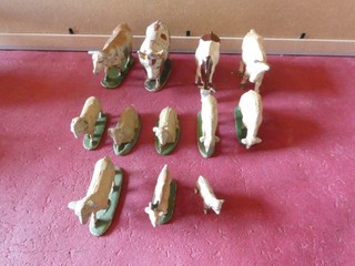 JOUETS ANCIENS LOT DE 12 ANIMAUX DOMESTIQUES POUR DIORAMA DE TRAINS OU AUTRES